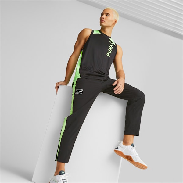 Pantalones deportivos de training PUMA Fit Woven para hombre, PUMA Black-Fizzy Lime, large-ARG