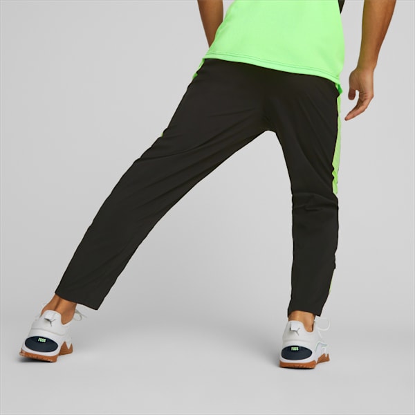 Pantalones deportivos de training PUMA Fit Woven para hombre, PUMA Black-Fizzy Lime, large-ARG