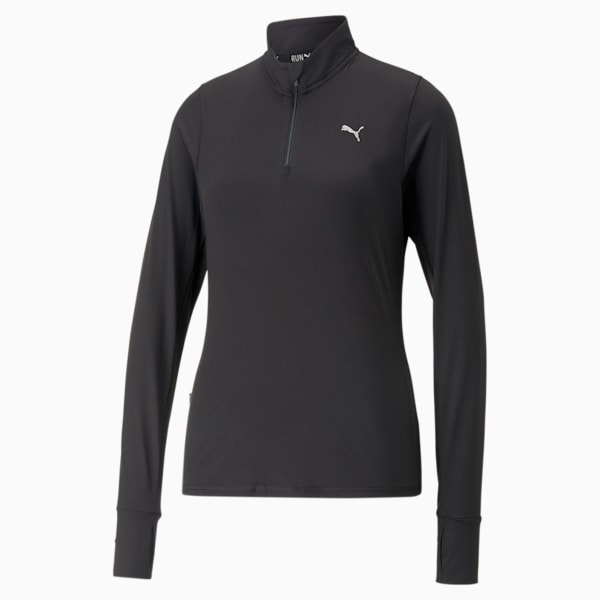 Playera para correr para mujer Run Favourite con cremallera de un cuarto, PUMA Black, large-MEX