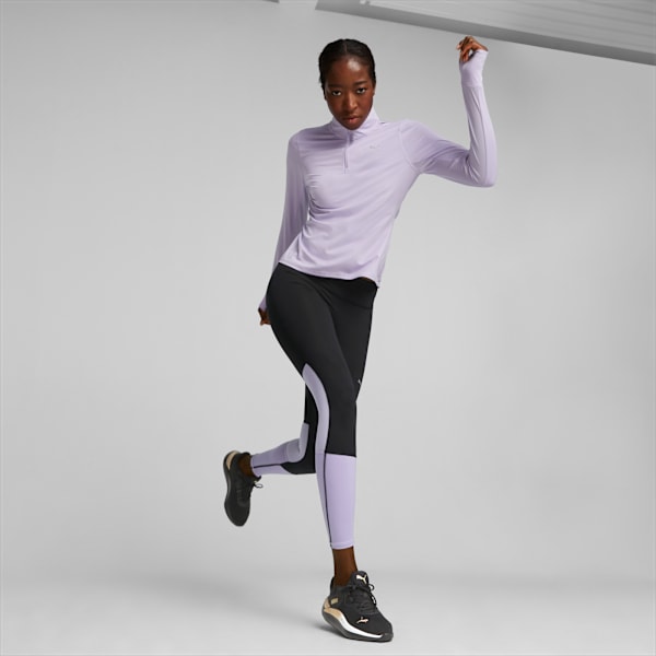Playera para correr para mujer Run Favourite con cremallera de un cuarto, Vivid Violet, large-MEX