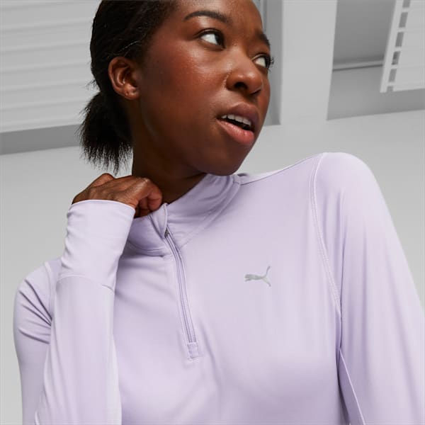 Playera para correr para mujer Run Favourite con cremallera de un cuarto, Vivid Violet, large-MEX