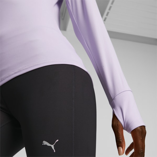 Playera para correr para mujer Run Favourite con cremallera de un cuarto, Vivid Violet, large-MEX