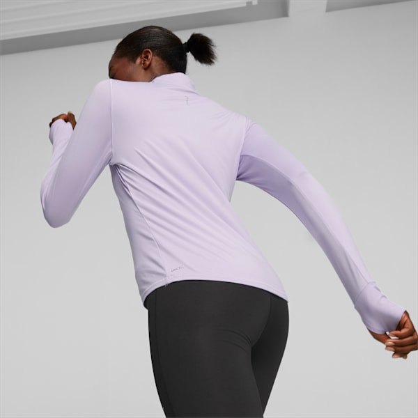 Playera para correr para mujer Run Favourite con cremallera de un cuarto, Vivid Violet, large-MEX