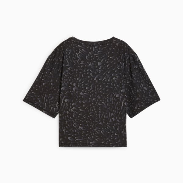 Remera corta con estampado integral Train Favourite para mujer, PUMA Black-Skin AOP, large-ARG