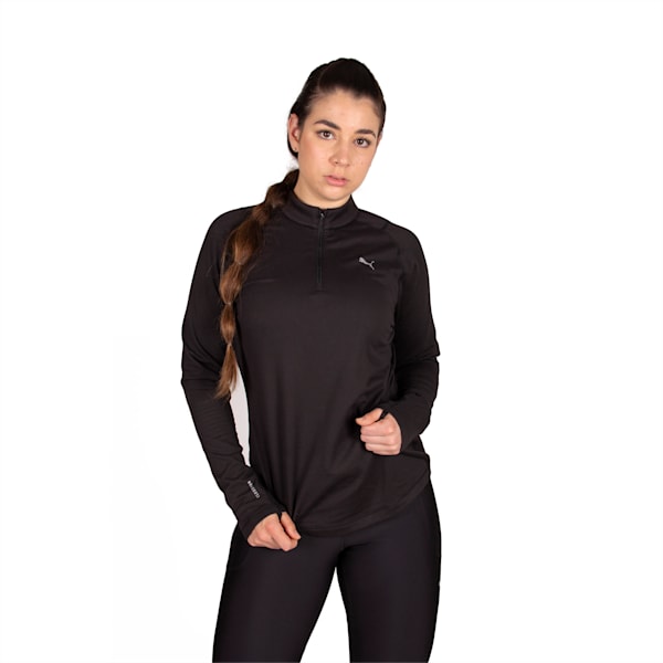 Remera de media cremallera Run CLOUDSPUN para mujer, PUMA Black, large-ARG