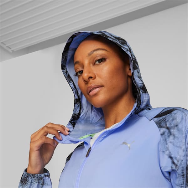 Chamarra estampada Run Favourite para mujer, Elektro Purple-AOP, large-MEX