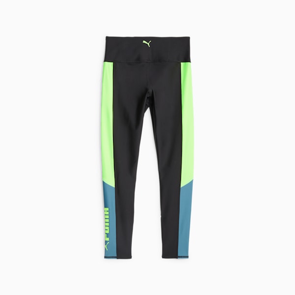 PUMA FIT Women's High Waist Training Leggings, PUMA Black-Speed Green, large-ZAF
