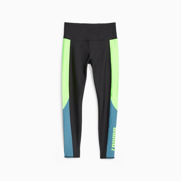 PUMA FIT Women's High Waist Training Leggings, PUMA Black-Speed Green, large-ZAF