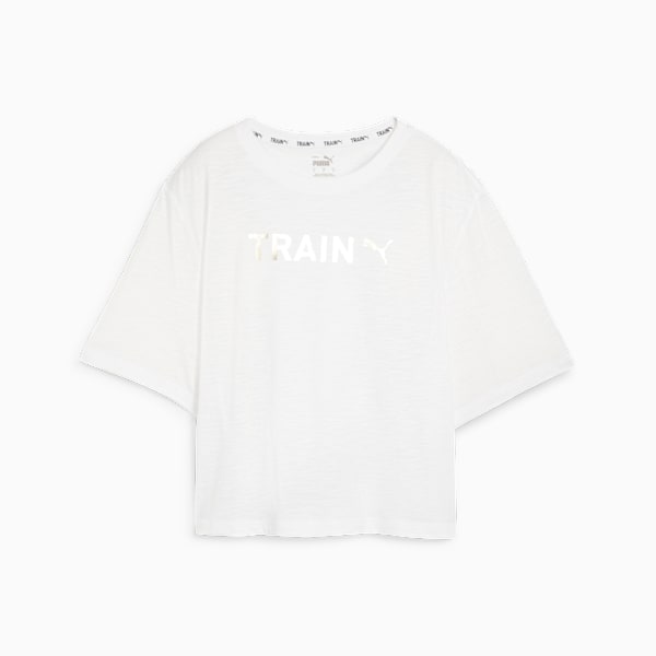 Camiseta estampada de entrenamiento para mujeres, PUMA White, large-MEX