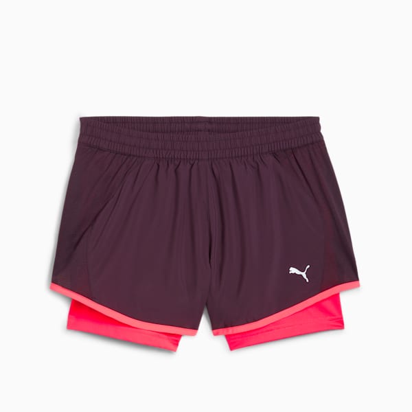 Shorts "2 en 1" RUN FAV Velocity para mujer, Midnight Plum-Sunset Glow, large-ARG