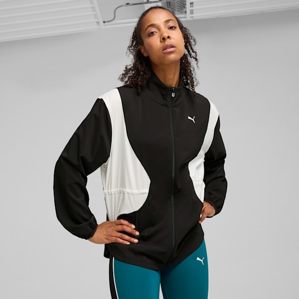 Campera larga de entrenamiento tejida para mujer, PUMA Black, large-ARG