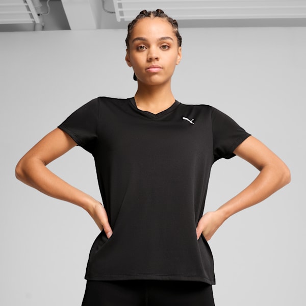 TAD ESSENTIALS V-Neck Tee Women, PUMA Black, large-ZAF