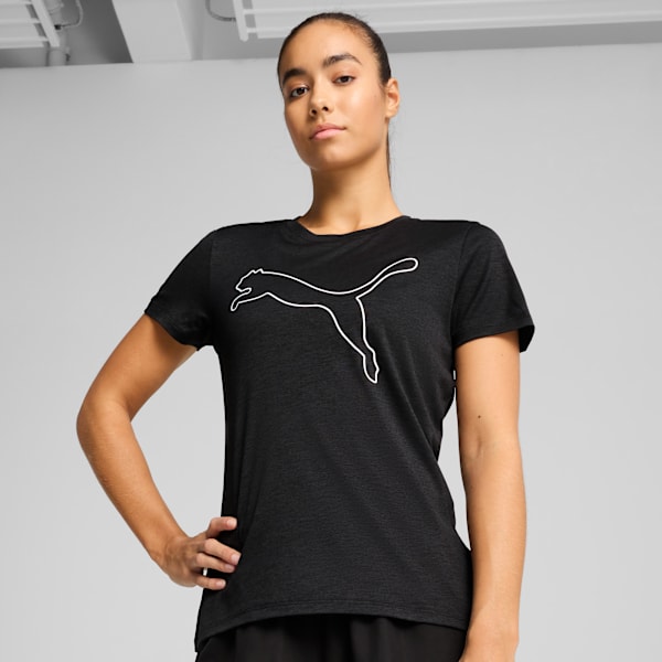 TAD ESSENTIALS Heather Logo Tee Women, PUMA Black Heather, large-MEX