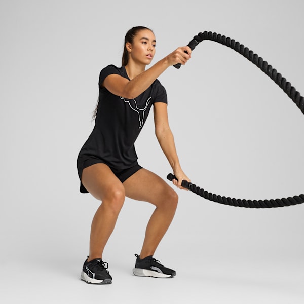 TAD ESSENTIALS Heather Logo Tee Women, PUMA Black Heather, large-MEX
