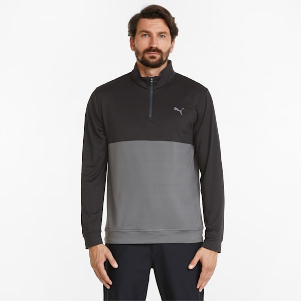 Gamer Colourblock Quarter-Zip Men’s Golf Pullover, Puma Black-QUIET SHADE, large-ZAF