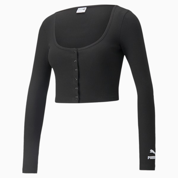 Classics Ribbed Long Sleeve Women's Tee, Puma Black, large-ZAF