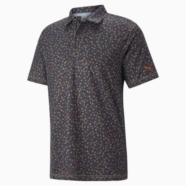Mattr Fancy Plants Golf Polo Shirt Men, Navy Blazer-Warm Chestnut, large-ZAF