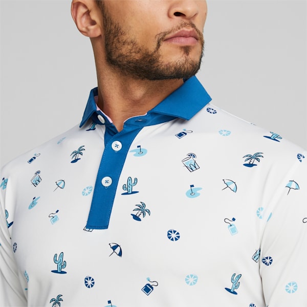 PUMA x Arnold Palmer Mattr Dunes Golf Polo Shirt Men, Bright White-Lake Blue, large-ZAF