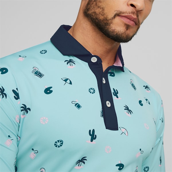 PUMA x Arnold Palmer Mattr Dunes Golf Polo Shirt Men, Tropical Aqua-Navy Blazer, large-ZAF