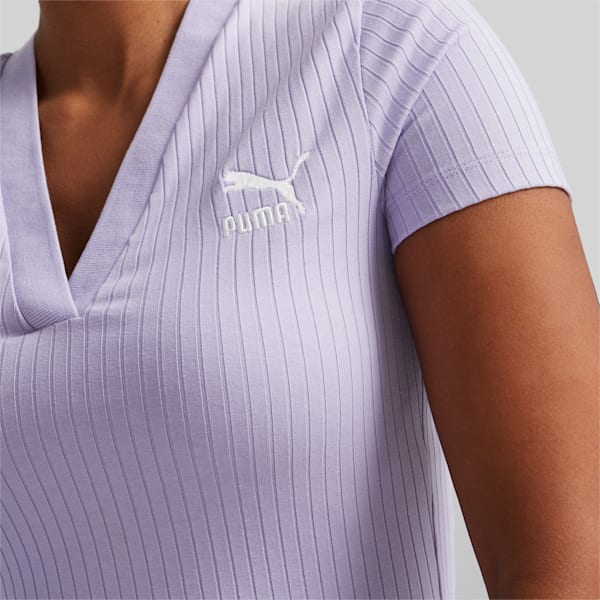 Classics Ribbed V-Neck Tee Women, Vivid Violet, large-ZAF