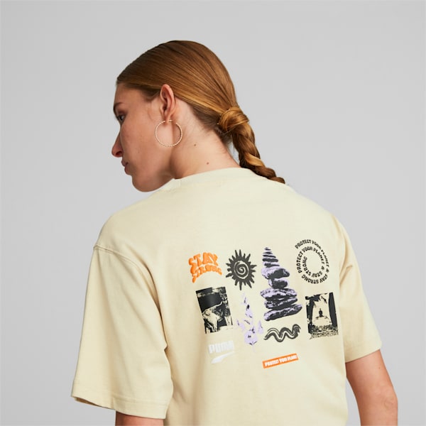Remera gráfica holgada Downtown para mujer, Granola, large-ARG