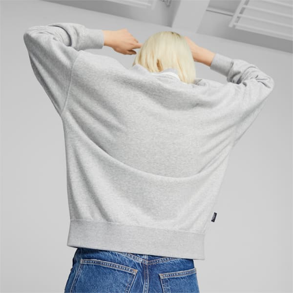 Buzo de cuello perkins PUMA TEAM para mujer, Light Gray Heather, large-ARG
