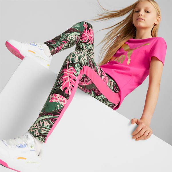 T7 Vacay Queen Printed Leggings Youth, Glowing Pink, large-ZAF