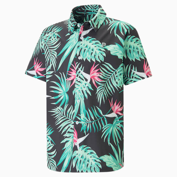 PUMA x Palm Tree Crew Paradise Button-Down Golf Shirt Men, PUMA Black, large-ZAF
