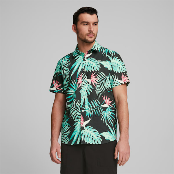 PUMA x Palm Tree Crew Paradise Button-Down Golf Shirt Men, PUMA Black, large-ZAF