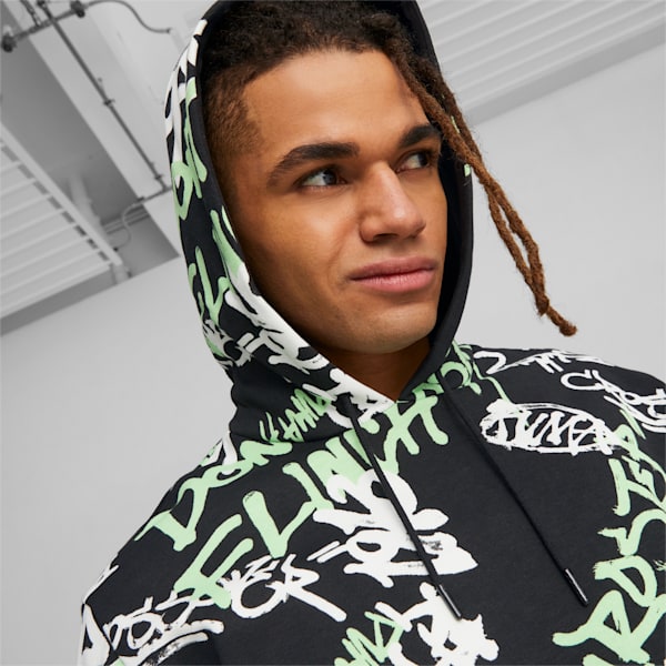 Freestyle Booster Basketball Hoodie Men, PUMA Black-DON'T FLINCH AOP, large-ZAF