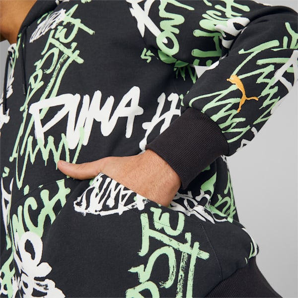 Freestyle Booster Basketball Hoodie Men, PUMA Black-DON'T FLINCH AOP, large-ZAF