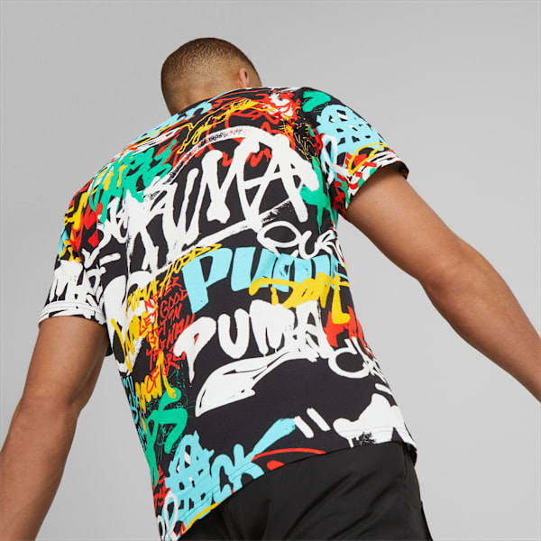 Camiseta de basketball Graffiti para hombre, PUMA Black-Multi Print, large-ARG