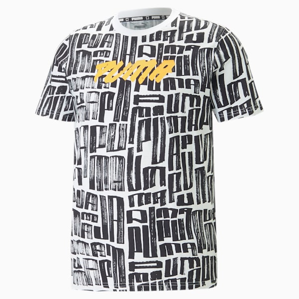 Hoops Printed Basketball Tee Men, PUMA White, large-ZAF