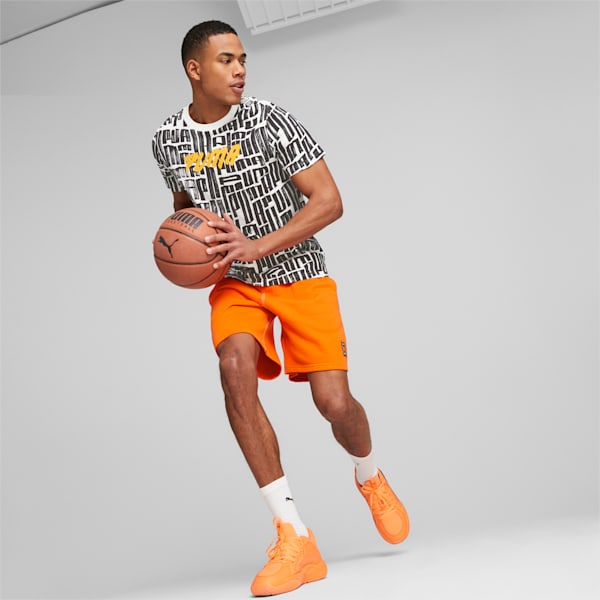 Hoops Printed Basketball Tee Men, PUMA White, large-ZAF