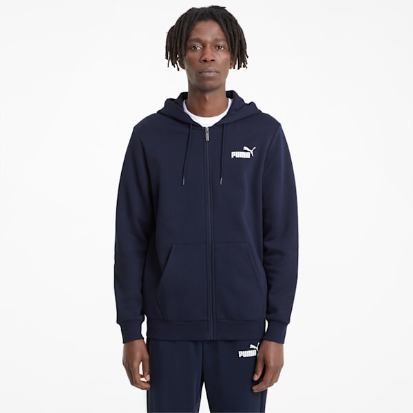 Essentials Full-Zip Logo Hoodie Men, Peacoat, large-ZAF