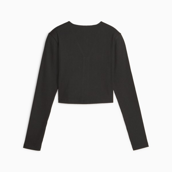 Camiseta clásica acanalada de mangas largas para mujer, PUMA Black, large-MEX