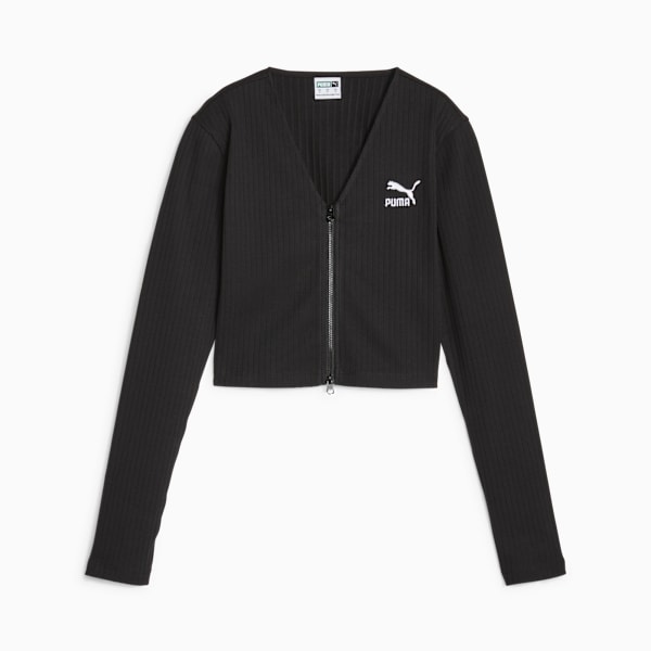 Camiseta clásica acanalada de mangas largas para mujer, PUMA Black, large-MEX