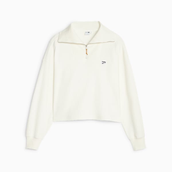 DOWNTOWN Women's Half-Zip Sweatshirt, Warm White, large-ZAF