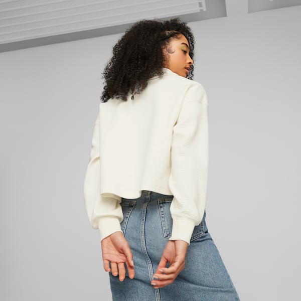 DOWNTOWN Women's Half-Zip Sweatshirt, Warm White, large-ZAF