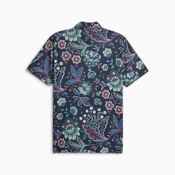 PUMA x LIBERTY Men's Golf Paisley Polo, Navy Blazer-Green Fog, large-ZAF