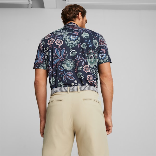 PUMA x LIBERTY Men's Golf Paisley Polo, Navy Blazer-Green Fog, large-ZAF