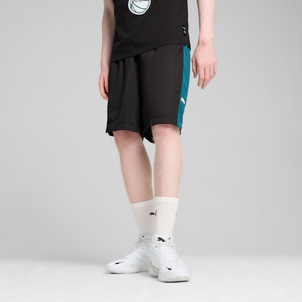 Shorts de basketball Shot Blocker para hombre, PUMA Black-Cold Green, large-ARG