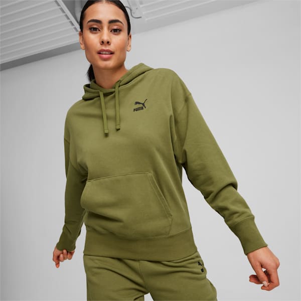 Buzo con capucha BETTER CLASSICS de corte holgado para mujer, Olive Green, large-ARG