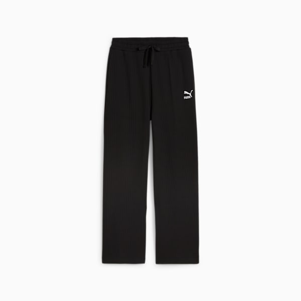 Pantalones de chándal CLASSICS de canalé y corte holgado para mujer, PUMA Black, large-ARG