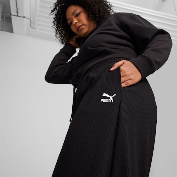 Pantalones de chándal CLASSICS de canalé y corte holgado para mujer, PUMA Black, large-ARG