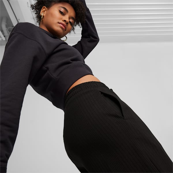 Pantalones de chándal CLASSICS de canalé y corte holgado para mujer, PUMA Black, large-ARG