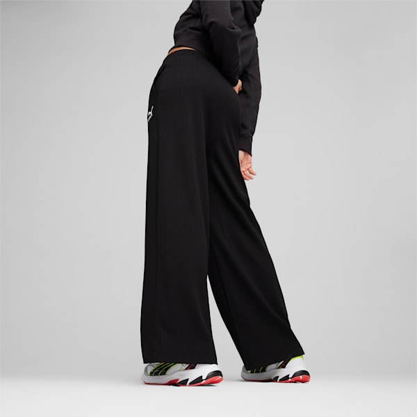 Pantalones de chándal CLASSICS de canalé y corte holgado para mujer, PUMA Black, large-ARG
