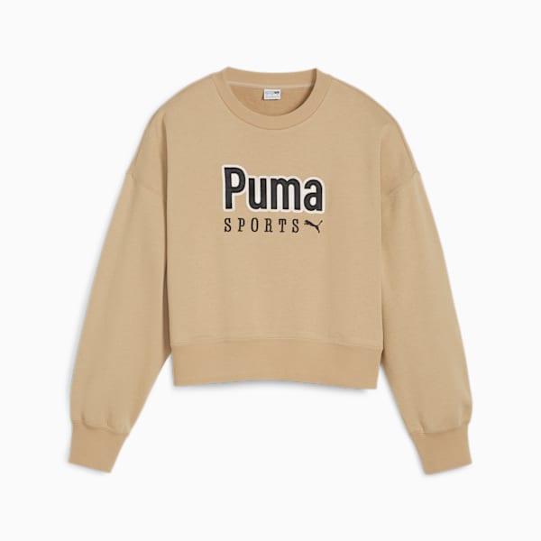 PUMA TEAM Women's Oversized Crew, Prairie Tan, large-ZAF