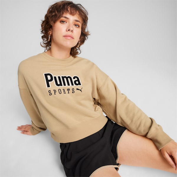 PUMA TEAM Women's Oversized Crew, Prairie Tan, large-ZAF