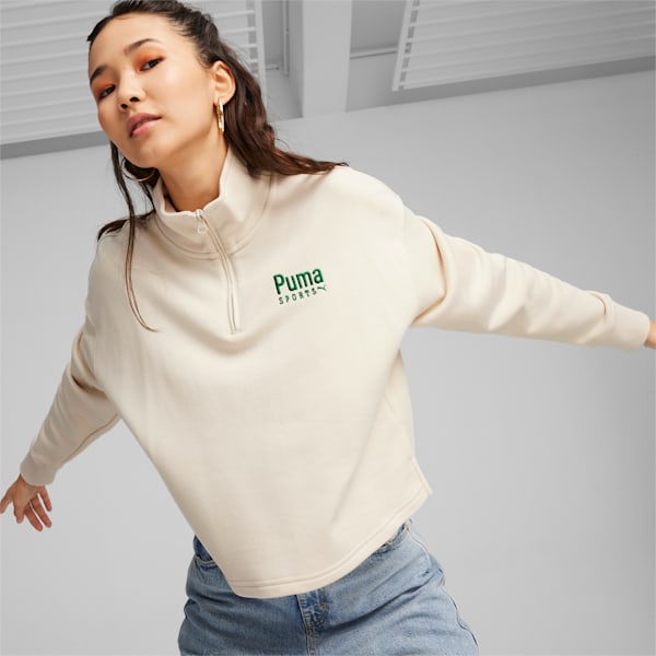 PUMA TEAM Women's Half-Zip Crew, Alpine Snow, large-ZAF
